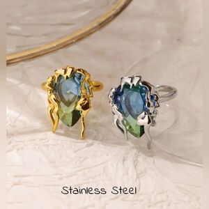 Unique 'melted' Mystic gem rings, open size, Silver or Gold